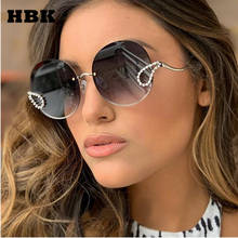 HBK Luxury Rhinestone Sunglasses Women Frameless 2021 Italy Brand Designer Rimless Vintage Round Big Sun Glasses Men UV400 2024 - buy cheap