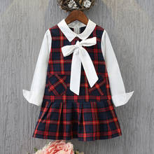 2020 New Spring Autumn Girls' Dress Korean College Plaid Bow Long Sleeve Princess Dress Children's Baby Kids Girls Clothing 2024 - buy cheap