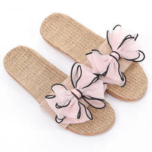 Women Flax Home Slippers Summer Bow-knot Soft Floor Woman Indoor slides Flats House Shoes Cute Linen Slipper 2024 - buy cheap