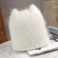 RC3001-gorros de invierno con orejas de gato para mujer, gorros gruesos de punto, gorro 2024 - compra barato