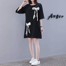 2021 verão plus size vestido feminino laço retalhos moda preto vestidos curtos soltos M-4XL t-shirtdress casual roupas coreanas 2024 - compre barato