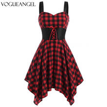 VOGUEANGEL Plus Size Gothic Women Dress Plaid Fit And Flare Handkerchief High Waisted Sleeveless Casual Summer Dress Vestidos 2024 - buy cheap