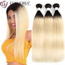 EUPHORIA-extensiones de cabello humano brasileño Remy, pelo liso Rubio 613, 3 mechones, 100%, extensiones de cabello ondulado degradado, 1/3/4 Uds. 2024 - compra barato