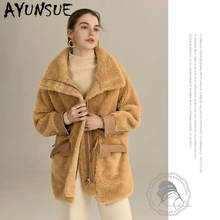 Casaco feminino para outono e inverno, roupas 2020 de tosquia de ovelha casaco de pele real 100% de lã, jaqueta feminina coreana de pele de ovelha, tops hylselo yy1957 2024 - compre barato