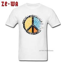 Camiseta branca colorida para homem, camiseta masculina com símbolo da paz de madeira, 100% algodão, roupa de hip hop, moda 2018, camisetas masculinas 2024 - compre barato