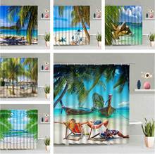 Cortina de ducha impermeable para decoración de baño, cortina de playa, playa, arena, vacaciones, árbol de coco, escénica colgante, impermeable 2024 - compra barato
