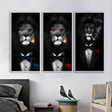 Pintura de tela de leão fumo animal, pintura de leão com impressões e imagens de arte de leão para sala de estar decoração de casa 2024 - compre barato