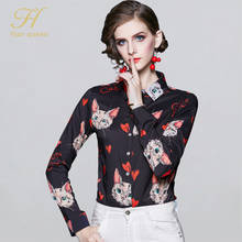 H Han Queen Tops Patchwork Printed Chiffon Blouse Long Sleeve Shirts Women 2019 Winter Blouses Vintage Work Wear Casual Blusas 2024 - buy cheap