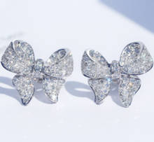 Delicado prata cor laço laço cúbico zircônia brincos de cristal geométrico bowknot forma do parafuso prisioneiro brincos para a moda feminina jóias 2024 - compre barato