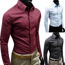 Новая деловая мужская повседневная Однотонная рубашка с длинным рукавом на пуговицах, тонкая хлопковая рубашка размера плюс 2024 - купить недорого