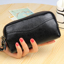 MJ Women Genuine Leather Clutch Bag Double Zipper Solid Cow Leather Day Clutch Small Female Long Wallet Phone Bag High Capacity 2024 - buy cheap