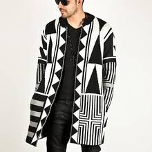 Novo 2021 outono inverno casual estilo longo hip hop rua masculino camisola preto e branco cinza cor combinando camisola casaco cardigan 2024 - compre barato