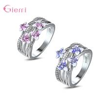 Sparkling CZ Stone Flower Shape Round Ring Genuine 925 Sterling Silver Wedding Rings For Women Fashion Jewelry 2 Colors Option 2024 - buy cheap