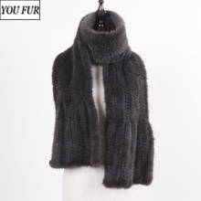 New Winter Women Long Knitted 100% Genuine Mink Fur Scarf Shawl Natural Warm Mink Fur Muffler Lady Quality Real Mink Fur Scarves 2024 - buy cheap