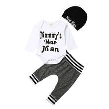 Комплекты одежды для новорожденных мальчиков из 3 предметов, топы с длинными рукавами и надписью, комбинезон, штаны, комплект одежды с шапочкой для детей 0-18 месяцев 2024 - купить недорого
