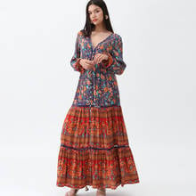 TEELYNN Maxi Dress rayon orang floral print sexy v-Neck long sleeve boho Dresses Gypsy long women dresses 2019 Bohemia vestido 2024 - buy cheap