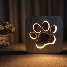 Cão de madeira pata gato animal luz da noite francês luminaria 3d lâmpada usb alimentado luzes mesa para o bebê natal presente do ano novo 2024 - compre barato