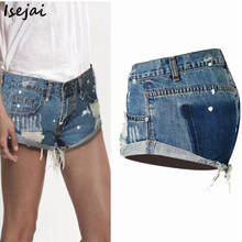 Shorts em jeans para mulheres, rasgado, sexy, curto, feminino, verão 2024 - compre barato