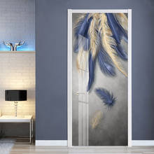 PVC Self-Adhesive Door Sticker Modern 3D Hand Painted Abstract Artistic Golden Feathers Wallpaper Living Room Door Poster Decal 2024 - buy cheap