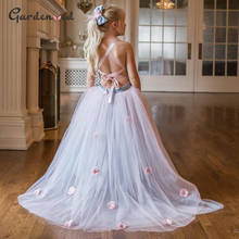 Vestido florido de tule para meninas, vestido bufante de princesa para meninas vestido de aniversário sem costas com renda 2024 - compre barato