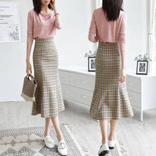 Free Shipping 2021 Fashion Long Mid-calf Skirt For Women Plus Size S-2XL Mermaid Style Fish Tail Ladies Plaid Skirts Spring 2024 - buy cheap