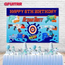 Gfuitrr nerf arma fotografia pano de fundo meninos 1st aniversário chuveiro do bebê alvo foto fundo azul vinil foto estande adereços 2024 - compre barato