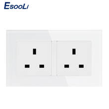 Esooli Double 146*86mm UK Standard Wall Socket Crystal Glass Panel Power Outlet Grounded AC 100~250V,Siamesed Design 2024 - buy cheap