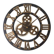 Gear Retro Large Wall Clock 3D Roman Numeral Noiseless Nordic Giant Wooden Vintage Clocks Horloge Bar Living Room Home Decor Art 2023 - buy cheap