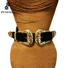 Женский ремень в стиле ретро с металлической двойной пряжкой, женские кожаные ремни для женщин, эластичное дизайнерское сексуальное золото, открытые широкие пояса 2024 - купить недорого