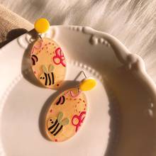 Ziccowong pintura a cores criativas abelha gota balançar brinco para mulher menina acrílico estereoscópico impressão animal dos desenhos animados jóias 2024 - compre barato