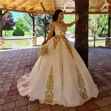 Белое вечернее платье Дубай, Золотое кружево, аппликация, марокканский кафтан, вечерние платья 2021, платья с V-образным вырезом, арабское платье для выпускного вечера, для свадьбы 2024 - купить недорого