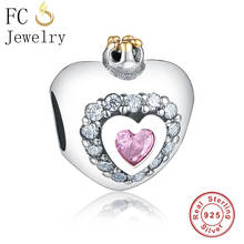 FC Jewelry Fit Original Pandora Charms Bracelet 925 Sterling Silver Crown Princess Heart Pink CZ Stone Bead For Making Berloque 2024 - buy cheap