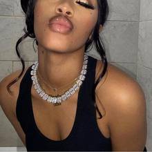 Hip Hop Iced Out Bling Women Wedding Choker Geometric Square Baguette CZ Cluster Tennis Chain Necklace 2024 - buy cheap