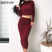 2019 Autumn Women Two Piece Sets Casual Long Sleeve Turtleneck Tops and Bodycon Skirts Sexy Solid Club Overalls Two Pieces Sets 2024 - buy cheap