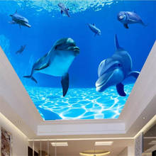 Custom ceiling 3d wallpaper mural blue fantasy underwater world dolphin ceiling 3D обои Papel de parede TV background wall paper 2024 - buy cheap