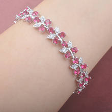 Pulsera de cristal para mujer, joyería de boda, cadena de eslabones de Color plateado, pulsera de circonia rosa roja OS0116 2024 - compra barato