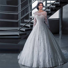Vestido de noiva com mangas compridas e decote cavado, vestido de noiva linha, feito sob medida, branco/marfim, 2020 2024 - compre barato