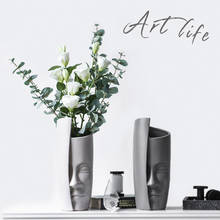 Nordic Face Vase Black and White Ceramic Flower Vases Artificial Flower Arrangement Vase Creative People Face Big Head Vase Pot 2024 - buy cheap