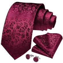 Качественный мужской галстук красный однотонный Цветочный Шелковый Свадебный галстук для мужчин носовой платок запонки подарочный набор для мужчин DiBanGu новый дизайнер SJT-7263 2024 - купить недорого