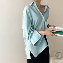 Nova blusa feminina de verão e primavera, camiseta tamanho grande com divisão, elegante coreana, para escritório feminino, moderna, dropshipping, 2021 2024 - compre barato