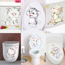 Adesivos de arte decoração de parede 3d fofo gatinho banheiro mural moderno decoração de parede 2024 - compre barato