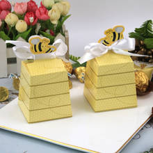 Caja de dulces de dibujos animados de abeja amarilla, bolsa de papel, recuerdo, caja de regalo con cinta para Baby Shower, decoración de boda, suministros para fiesta de cumpleaños, 50 Uds. 2024 - compra barato