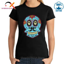 Camiseta o dia das bruxas do traje da arte do horror do crânio morto do méxico tees roupas hipster terror esqueleto t camisa das mulheres do dia dos mortos 2024 - compre barato