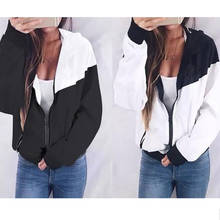 Осенняя куртка для женщин Подростковая девушка пальто с капюшоном на молнии карманы спортивное пальто Лоскутная тонкая верхняя одежда с длинными рукавами Gh6 2024 - купить недорого