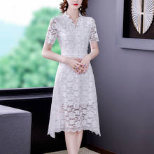 2021 New Summer Women V-Neck Short Sleeve White Lace Dress Elegant Evening Party Dress 2024 - buy cheap