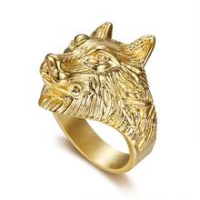 Anéis de aço inoxidável para homens, joia dourada de hip hop com cabeça de lobo e animais 2024 - compre barato