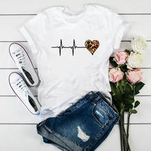 Camiseta feminina estampa leopardo, manga curta gola redonda, moda para meninas 2024 - compre barato