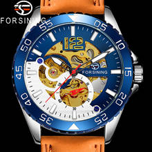 Forsining relógio de pulso mecânico automático masculino esporte militar masculino marca superior luxo azul clássico esqueleto homem relógio 8180 2024 - compre barato