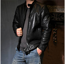 Free shipping.2021 brand Vintage quality Calfskin jacket.men slim black origin genuine leather coat.luxury natural leather cloth 2024 - buy cheap