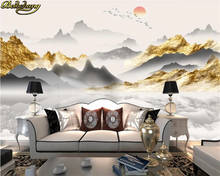 beibehang papel de parede Custom 3d wallpaper mural new Chinese style gold foil ink landscape landscape TV background wall 2024 - buy cheap